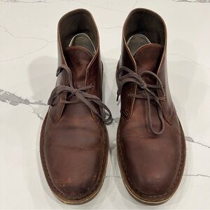 Clarks‎ Bushacre Chukka Boots Men Size US 8.5 Dark Brown Leather Classic 34135